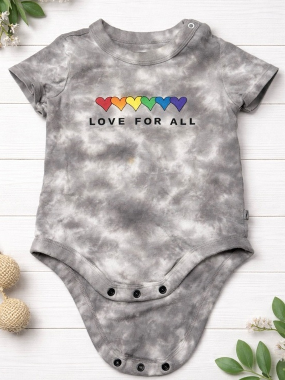Baby Gap Grey Tie-Dye Baby Bodysuit with Rainbow Hearts